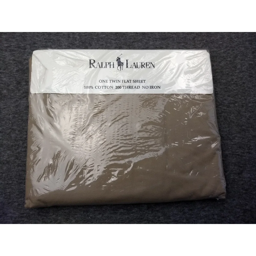 Ralph Lauren Home Twin Flat Sheet Khaki Brown 100% Combed Cotton No Iron NOS NEW